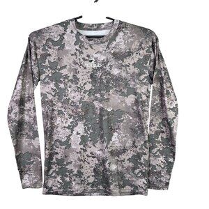 Mens Ten Buck Gray Camo Shirt Long Sleeve Crew Neck Polyester Stretch Size M